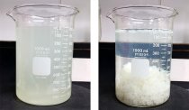 Mix of the soap tank and shampoo tank rinsing water, before and after treatment by a last generation NISKAE coagulant – flocculent chemical product